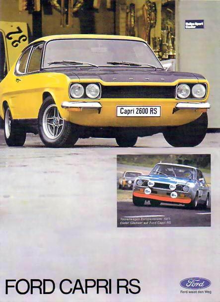 Werbeprospekt vom Ford Capri RS2600 von 1972.