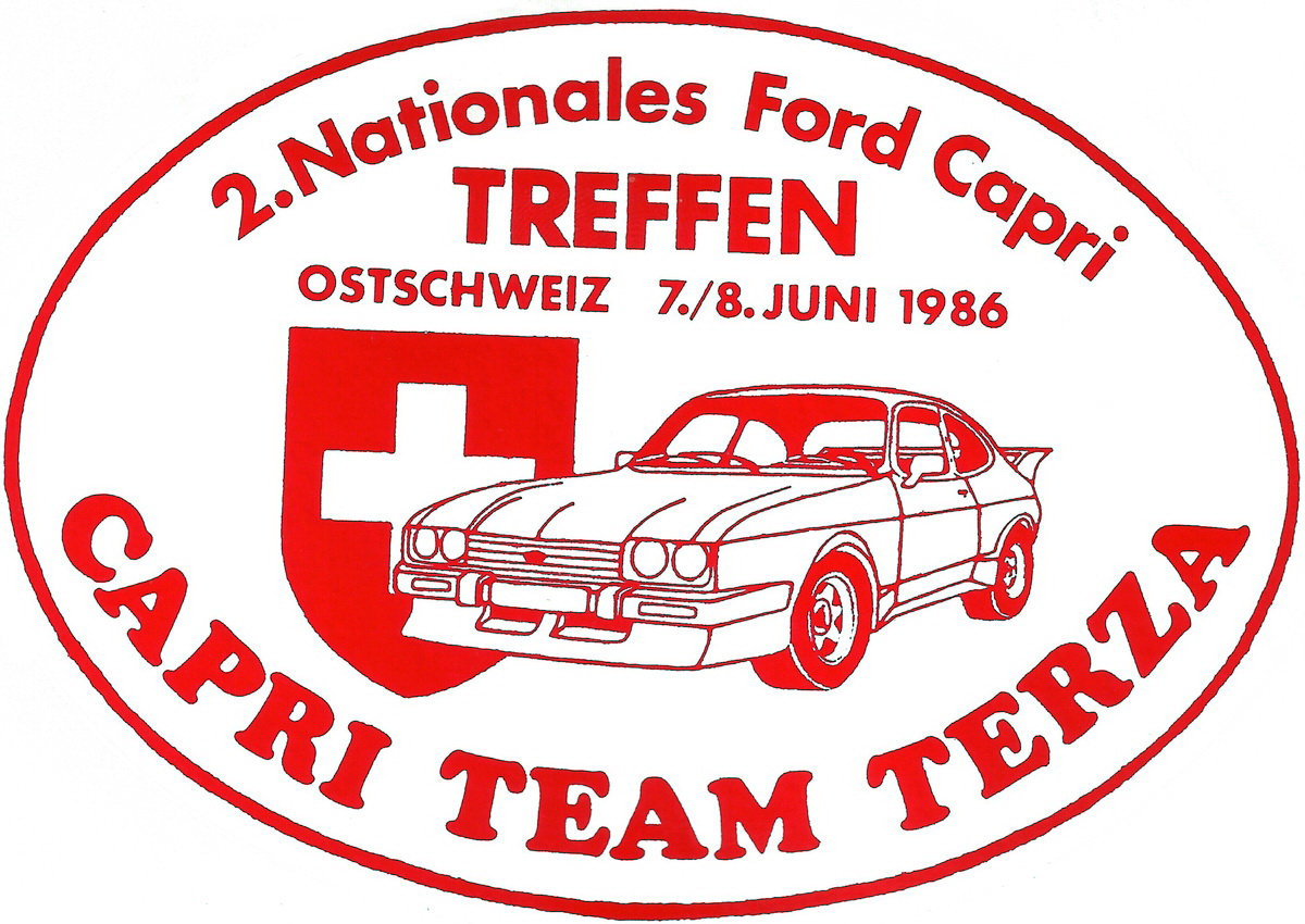 Aufkleber zum Capri Treffen in Sargans 1986
Sticker for the Capri meeting in Sargans 1986
Autocollant pour la rencontre Capri  Sargans en 1986