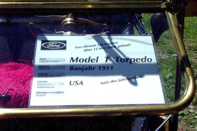 Daten vom Ford T Torpedo von 1911
Data from the Ford T Torpedo from 1911
Donnes de la Ford T Torpedo de 1911