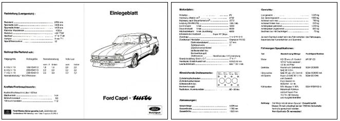 Einlegeblatt Ford Capri Turbo