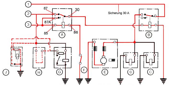 Schaltplan für Anlassen des warmen Motors * wiring diagram engine hot