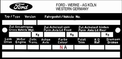 Typenschild Ford Werke Deutschland